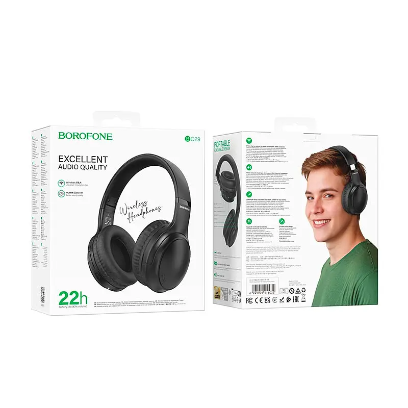 Накладні навушники Borofone BO29 Fascinador, BT headphones, BT5.4, AUX, 200mAh, 22h, black - фото 4