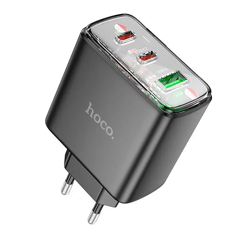 Адаптер мережевий Hoco Smart charger CS44A |2Type-C/1USB, QC/PD, 65W/3A| - фото 2