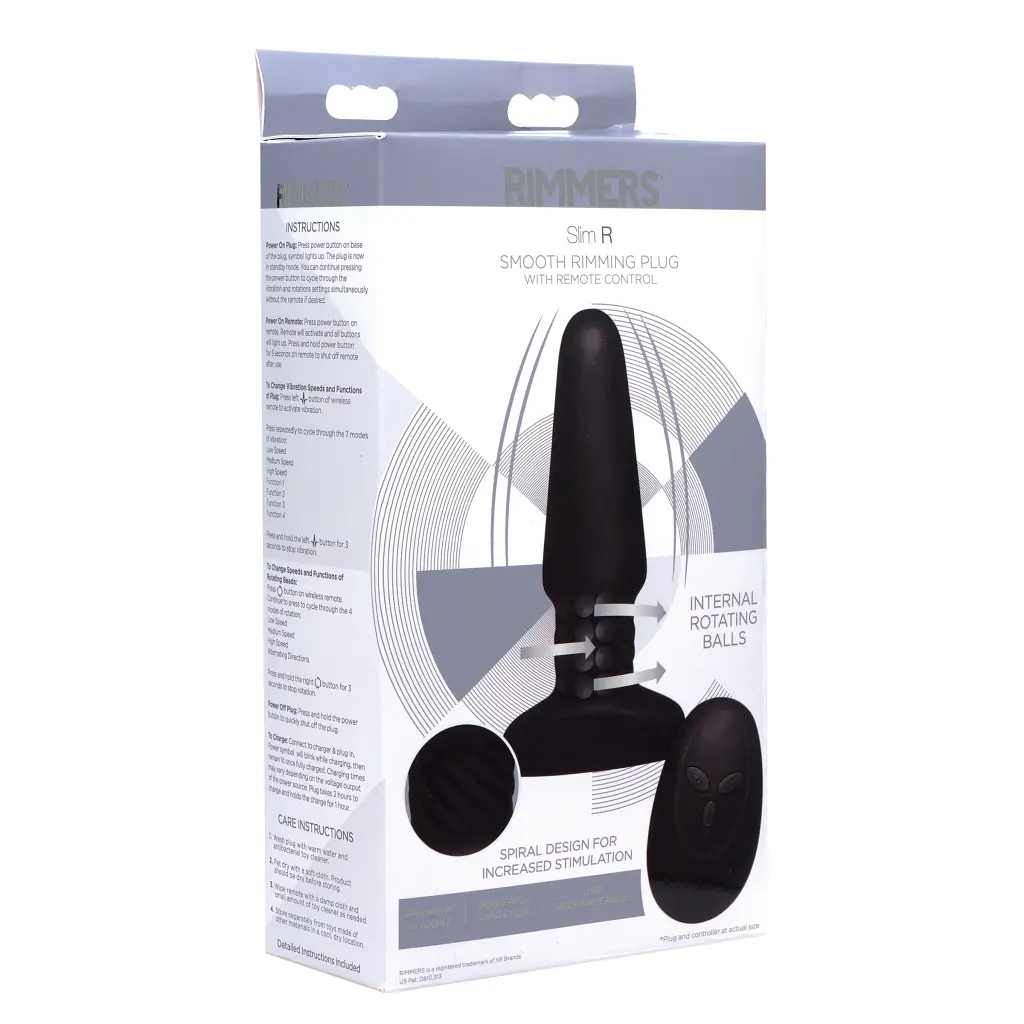 Анальна пробка з вібрацією Xr Brands Rimmers Slim R Smooth Rimming Plug With Remote, 14 см, чорний - фото 6