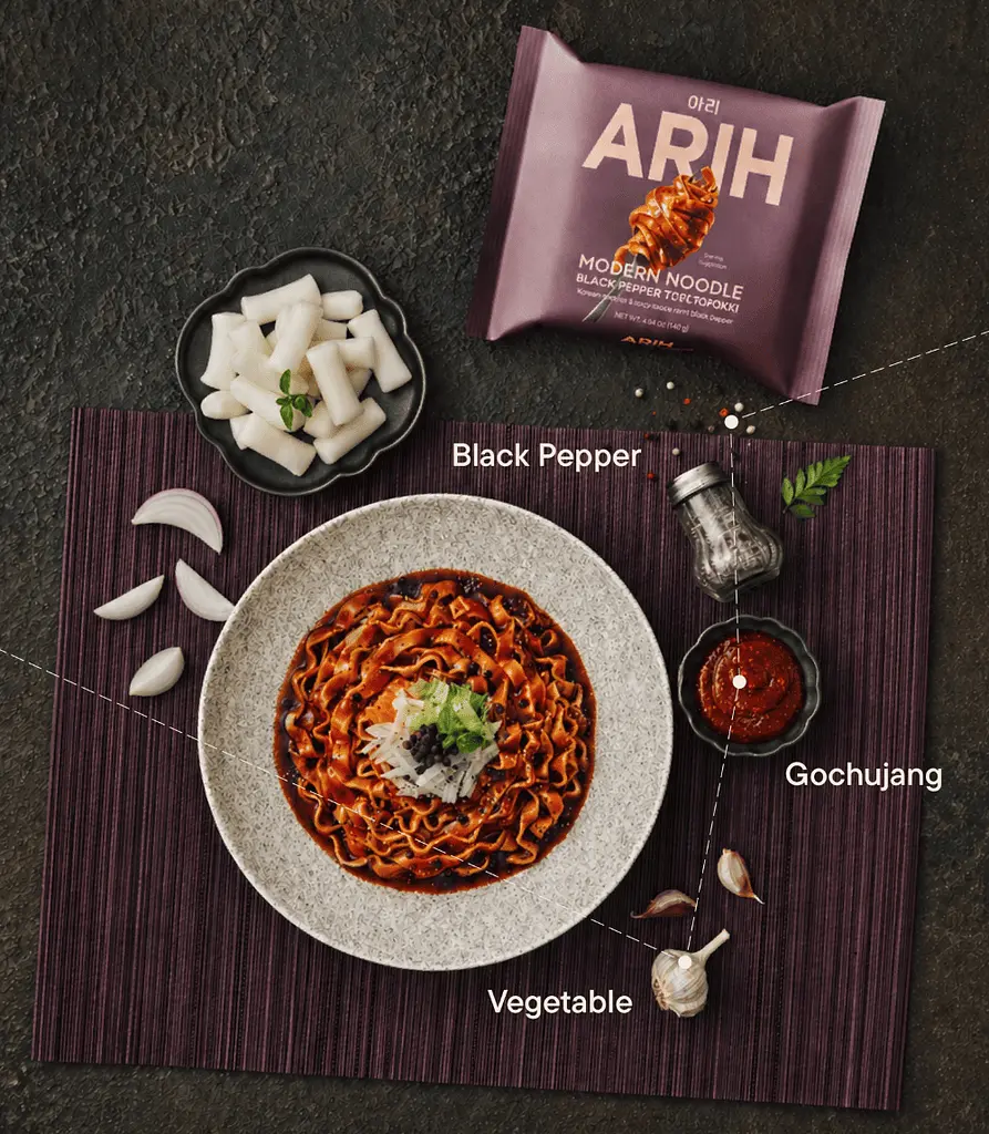 Локшина ARIH Modern Noodles Black Pepper Tteokbokki 4шт х 140г - фото 6