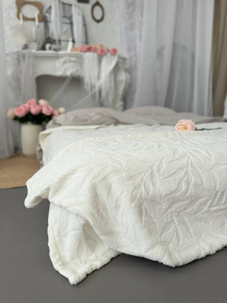 Покривало Zeintex Palermo махрове бавовняне молочне 200х210 см - фото 4