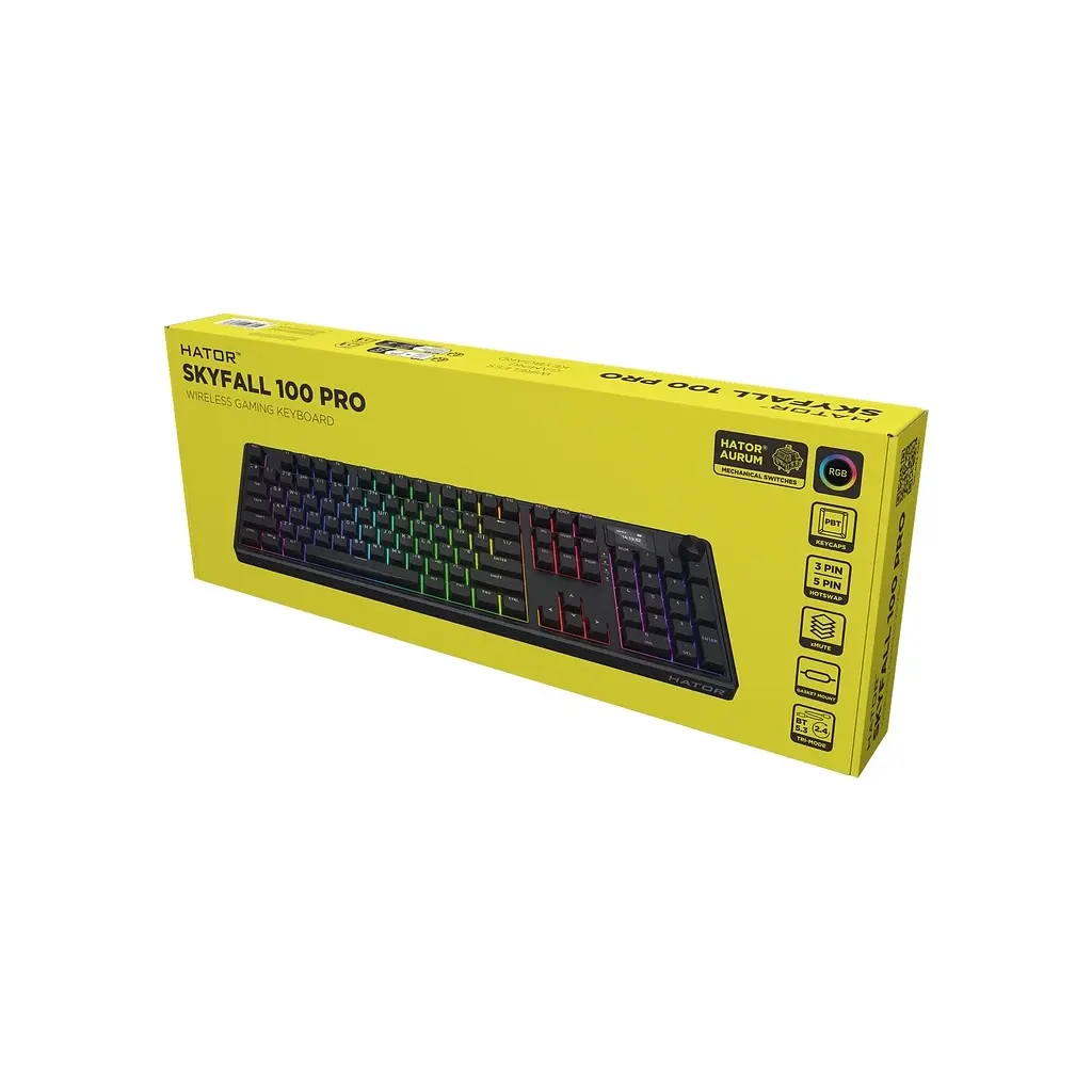 Клавіатура Hator Skyfall 100 PRO Aurum Vanila Silent RGB Wireless/Bluetooth/USB UA Black (HTK4101UA) - фото 8