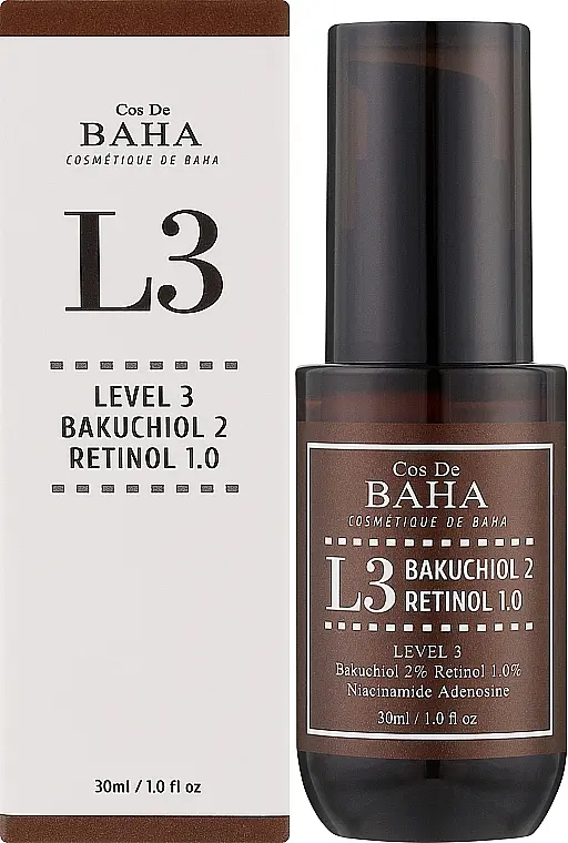Антивозрастная сыворотка для лица с ретинолом 1% и бакучиолом 2% Cos DE BAHA L3 Bakuchiol & Retinol Serum 30 мл - фото 2