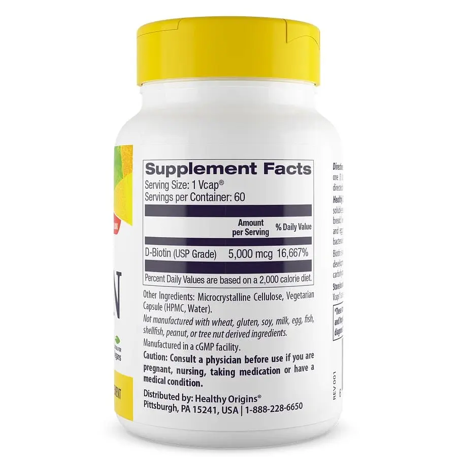 Витамины и минералы Healthy Origins Biotin High Potency 5000 мкг 60 вегакапсул - фото 2