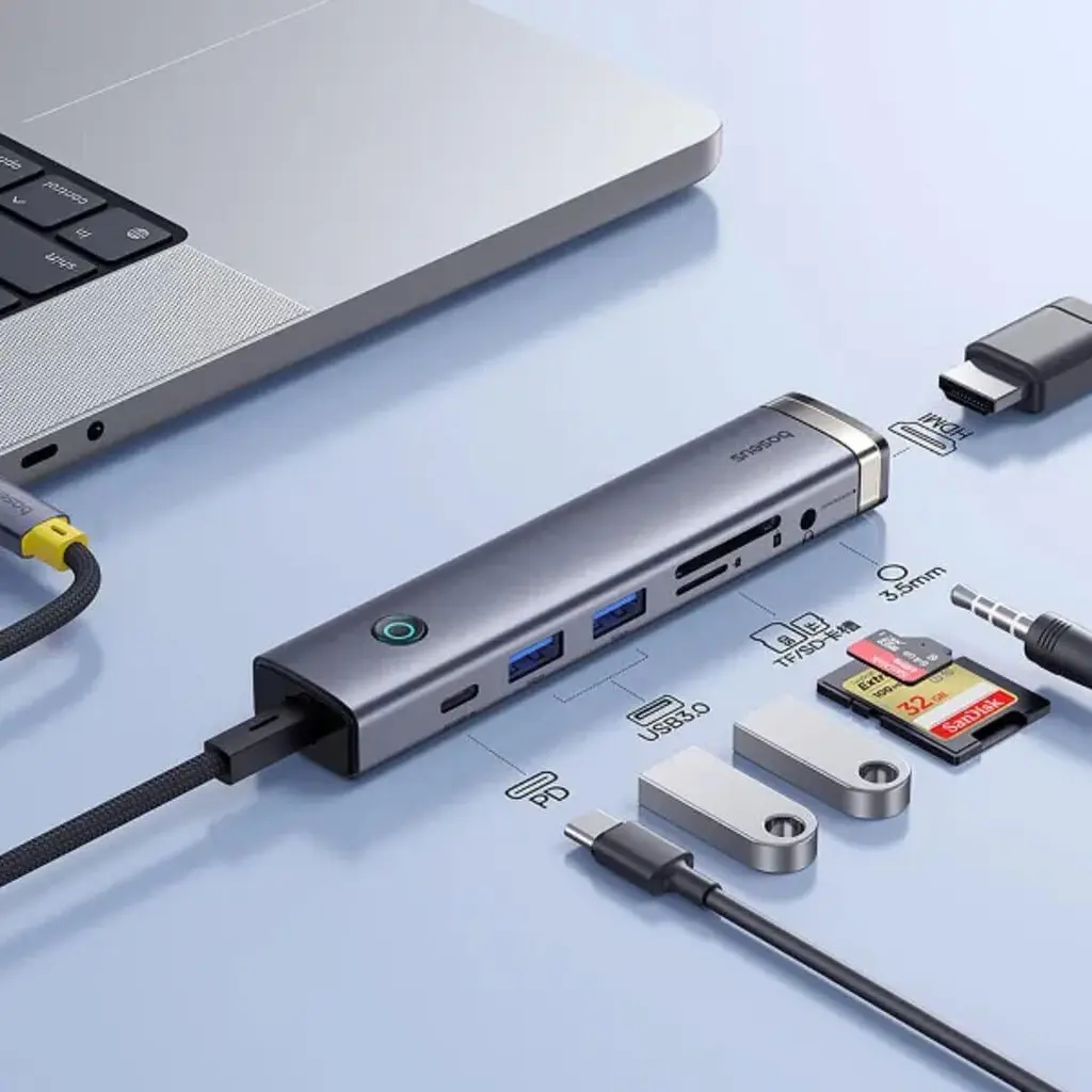 USB-Хаб Baseus UltraJoy Series 7-Port HUB AIR Space Grey (Type-C to HDMI4K@60Hz*1+USB3.0*2+PD*1+SD/TF3.0*1+3.5mm*1) (B00052803811-02) - фото 13