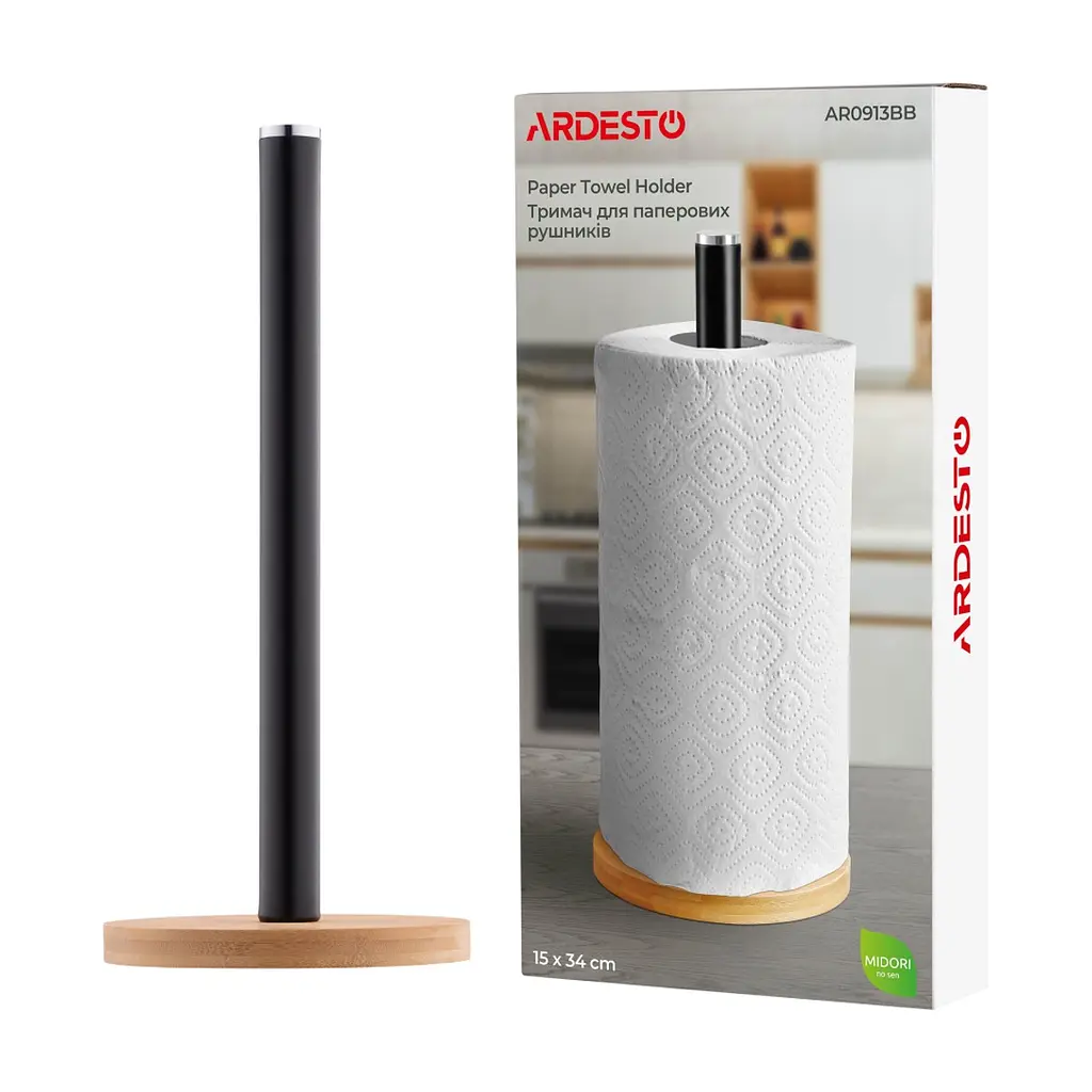Тримач паперових рушників ARDESTO Midori 15х34см, метал, бамбук, чорний (AR0913BB) - фото 8