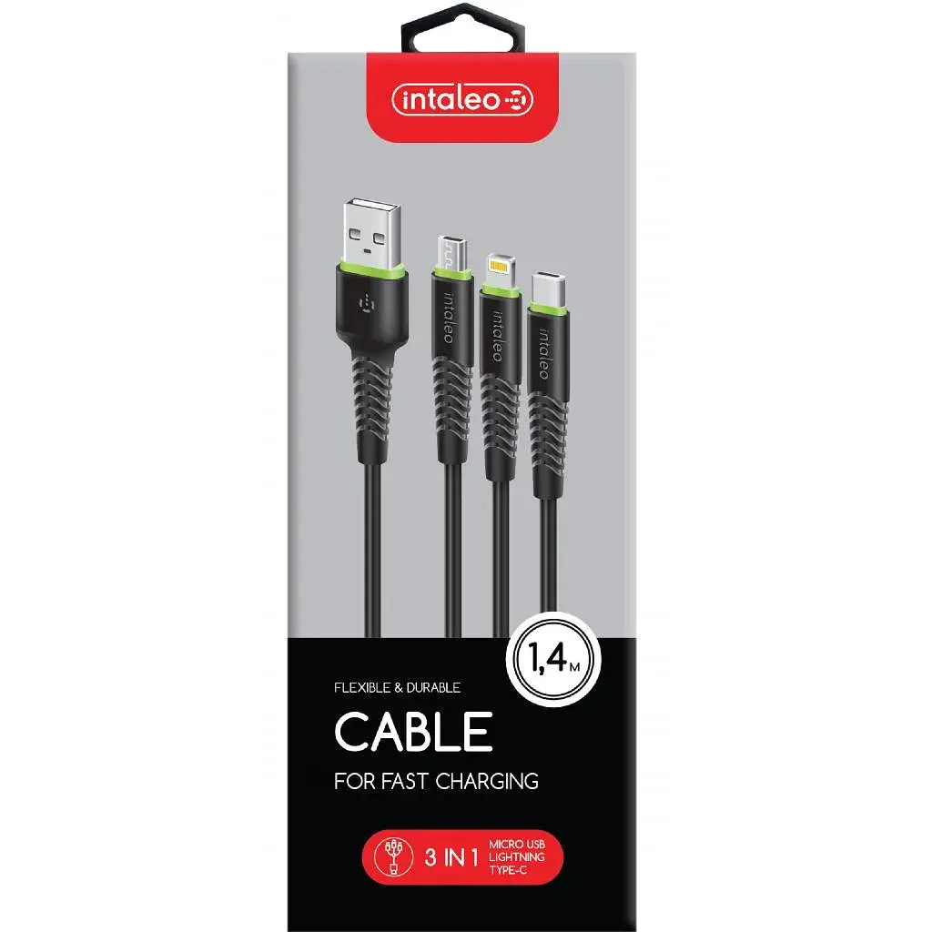 Дата кабель USB 2.0 AM to Lightning + Micro 5P + USB-C 1.4m CBFLEXU1 bl Intaleo (1283126487521) - фото 2