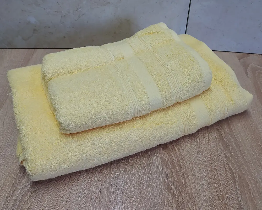 Набір турецьких махрових рушників Ada Turkey 50х90+70х140 Light yellow - фото 2