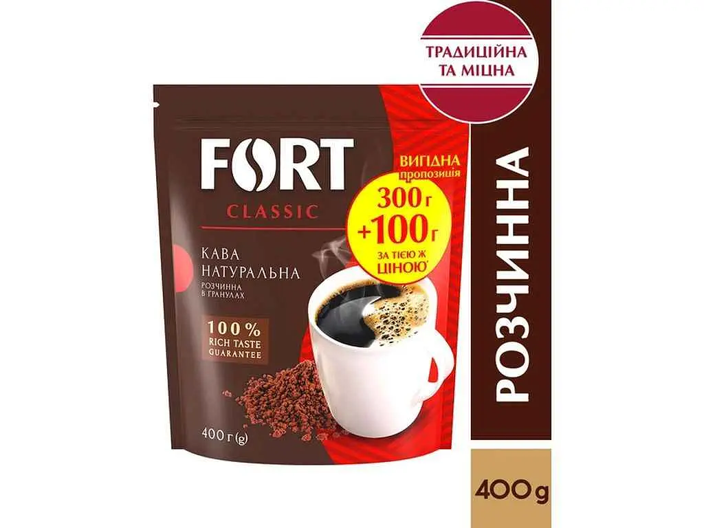 Кава розчинна FORT 400г Еліт Форт гранульована пакет