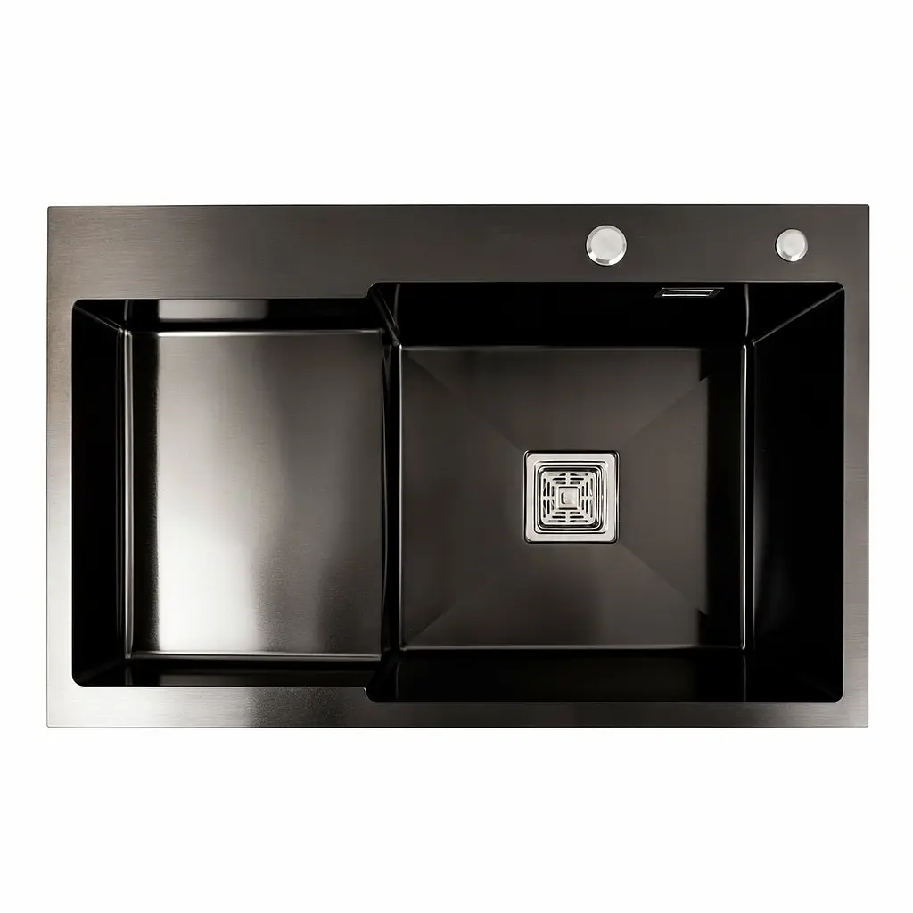 Кухонная мойка 78x50С R PVD черная Platinum Handmade (углубленная полка, 3.0/1.0 мм), Черный - фото 3