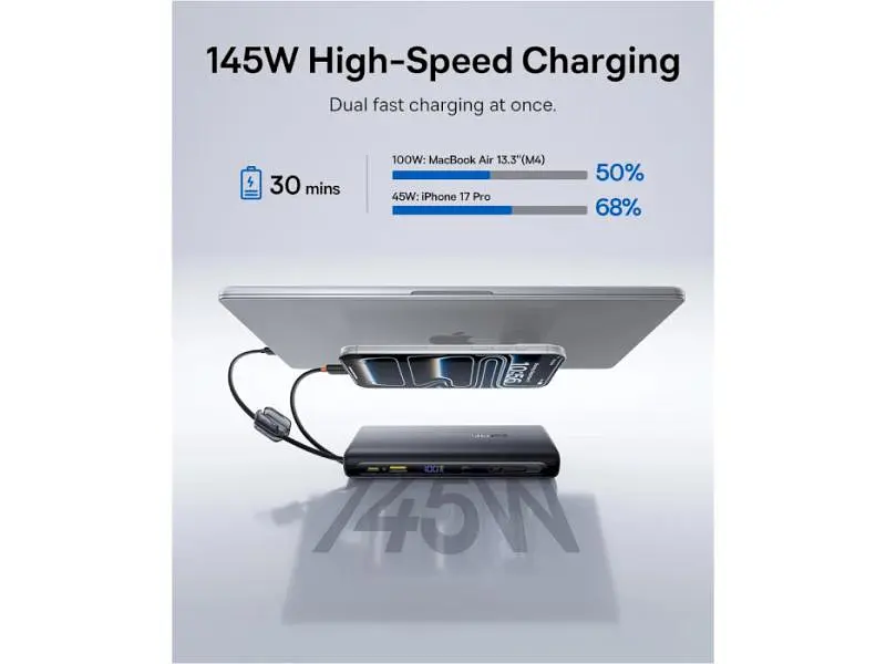Зовнішній акумулятор (Power Bank) BASEUS Enerfill FC41 145W 25000mAh Black (E0028H, E0028H01) - фото 8