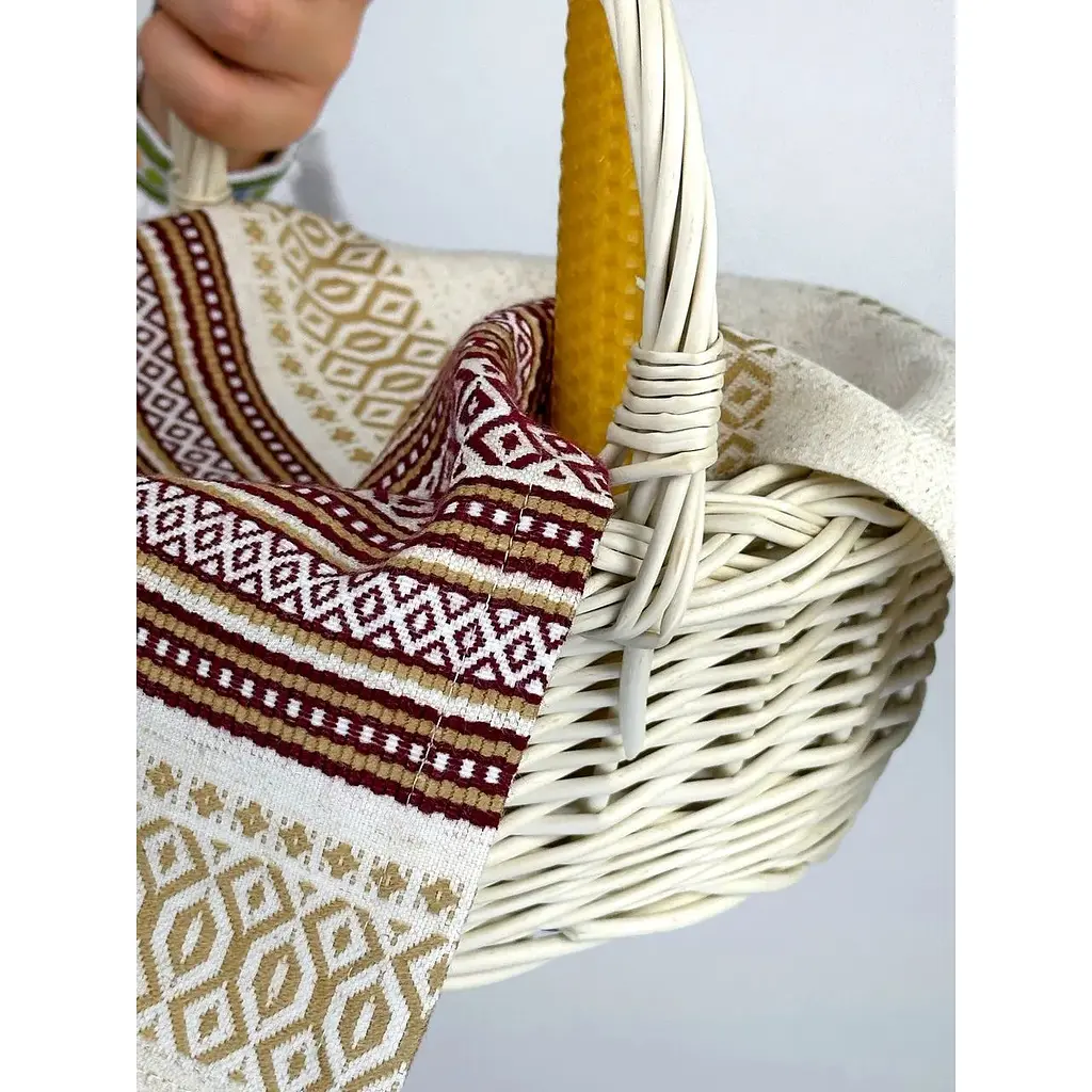 Комплект Пасхальная корзина Буковина маленькая с льняным полотенцем 45х30 см Луч и свечой - фото 3