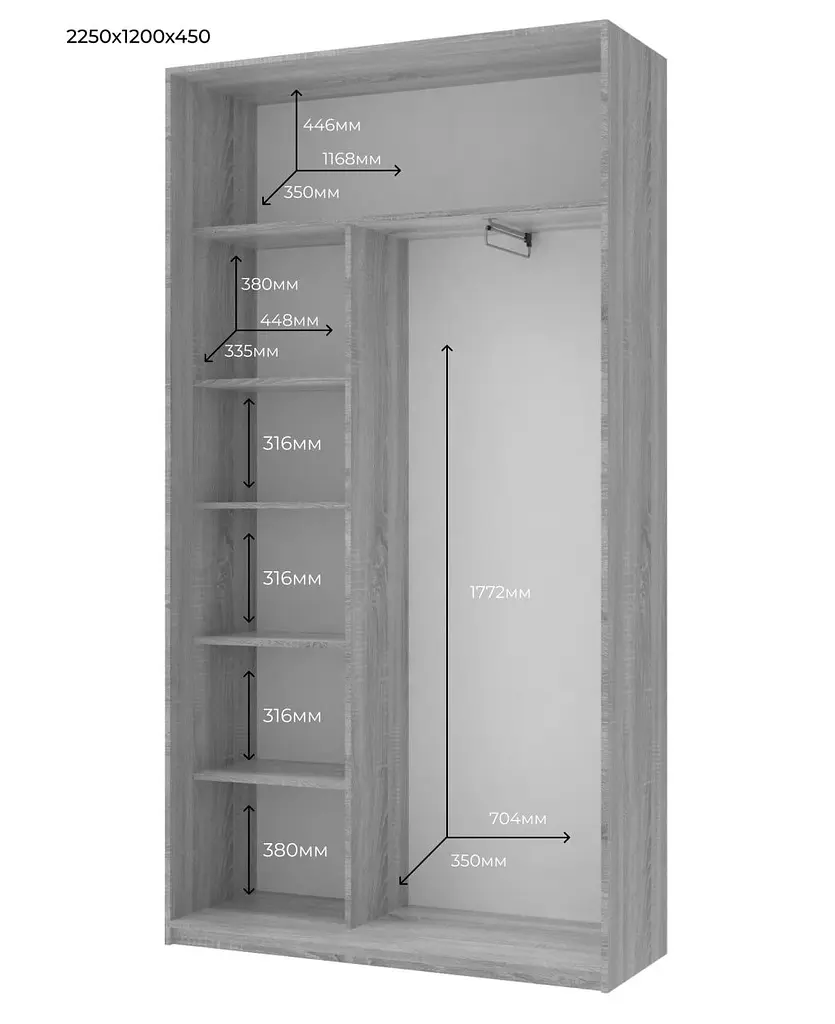 Шкаф купе Doros Сити Лайт Кашемир 2 ДСП 120х45х225 (80736332) - фото 6