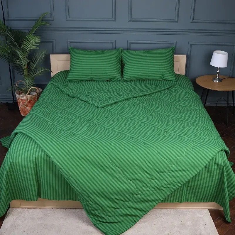 Летний постельный комплект MirSon №2942 Сolor Fun Line Stripe Emerald с эвкалиптовым волокном 172х205 см изумрудный (2200010964103) - фото 3