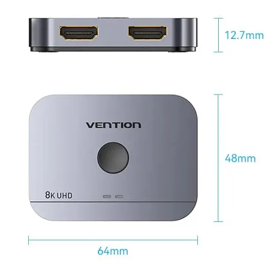 Перемикач двонаправлений Vention Switch HDMI 2.1 8K 60Hz 3D HDCP HDR Dolby 7.1 2 in 1 out - фото 5