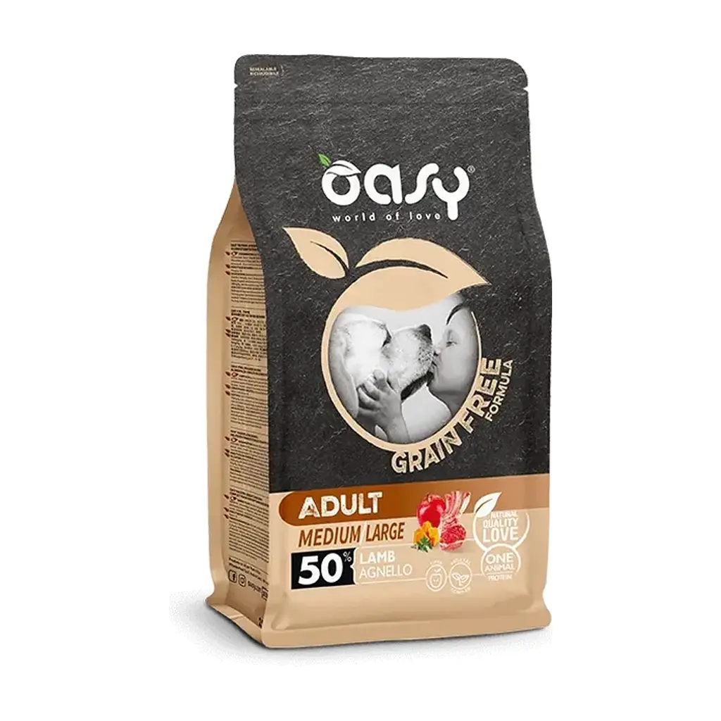 Сухий корм для собак Oasy Dog Grain Free Medium/Large ягня з яблуком та гарбузом 2.5 кг (8053017347639)