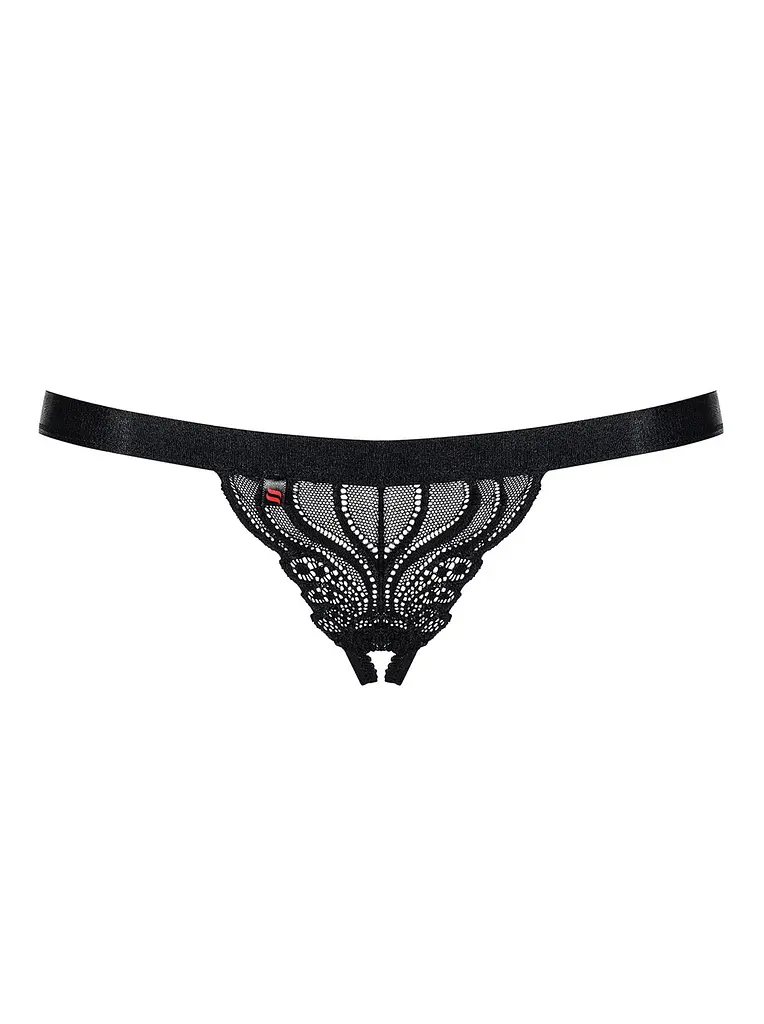 Кружевные стринги с открытой промежностью Obsessive 828 L/XL черный - фото 4