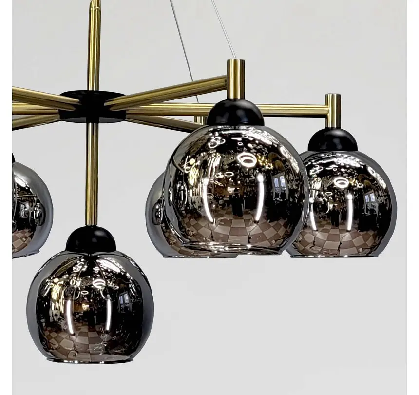 Підвісна люстра Artlight 7020/7 із сімома графітовими скляними плафонами E27, чорний і латунь, від 17-26 м² - фото 4