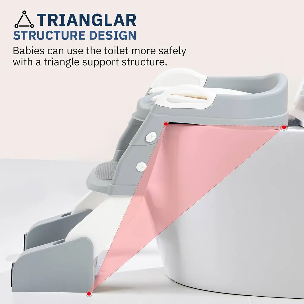 Детское складное сиденье на унитаз со ступеньками и ручками 2в1 + Горшок Бело-Серый - фото 4