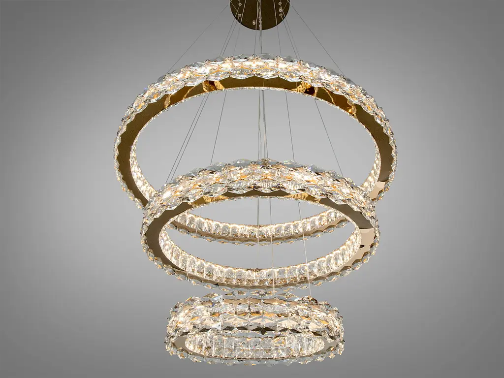 Підвісна LED-люстра Diasha 7895/800+600S-gold для вітальні, залу та сходів, кришталь, 95 W, 75 см, 16-25m2 - фото 2