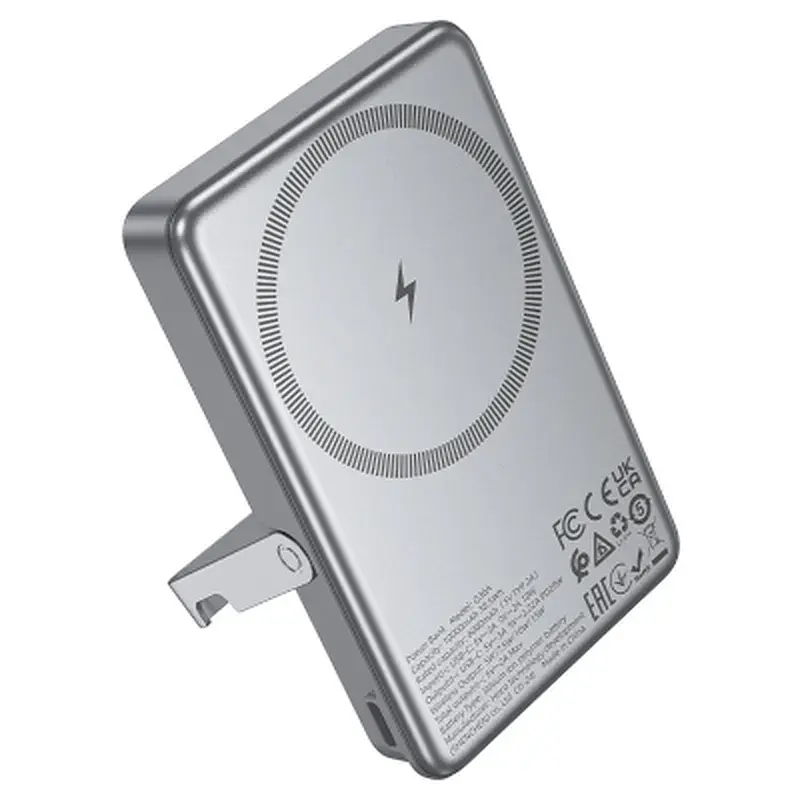 Батарея універсальна HOCO 10000mAh Sunlight PD/20W Magnetic with stand Metal Grey (Q36A / 714987) - фото 3
