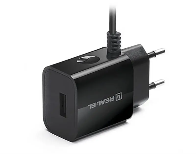 Зарядний пристрій Real-el CH-217 2USB 2.1A Black та кабель Lightning - фото 3