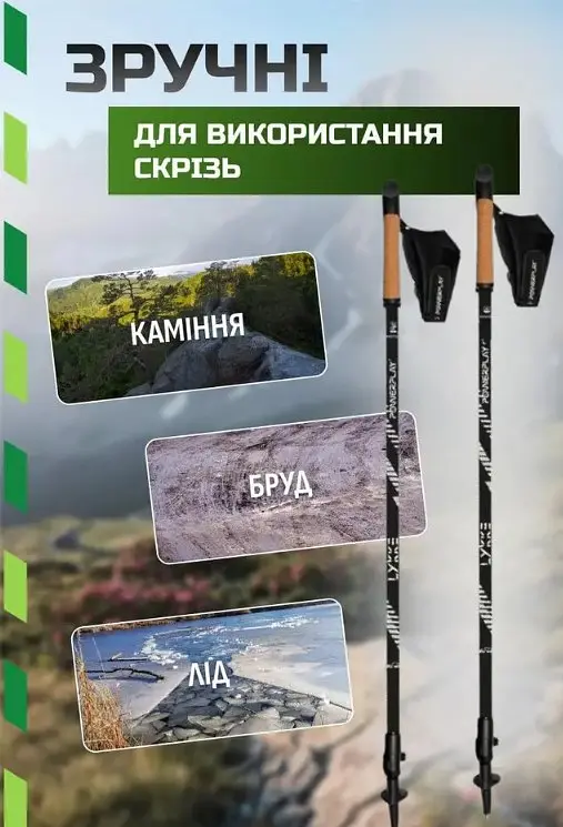 Палиці для скандинавської ходьби PowerPlay 9104 Lykke Black/White 80-135 см (пара) (PP_9104_LYKKE_Bl/White) - фото 4