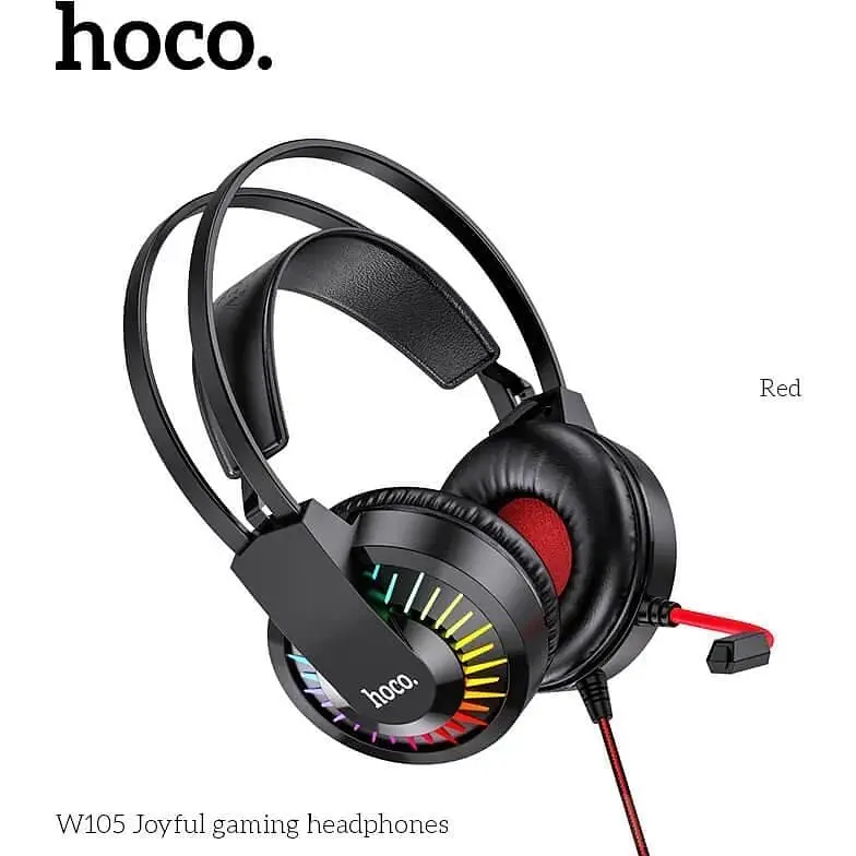 Наушники игровые с подсветкой Hoco W105 LED Joyful Gaming Headphones черно красные - фото 2