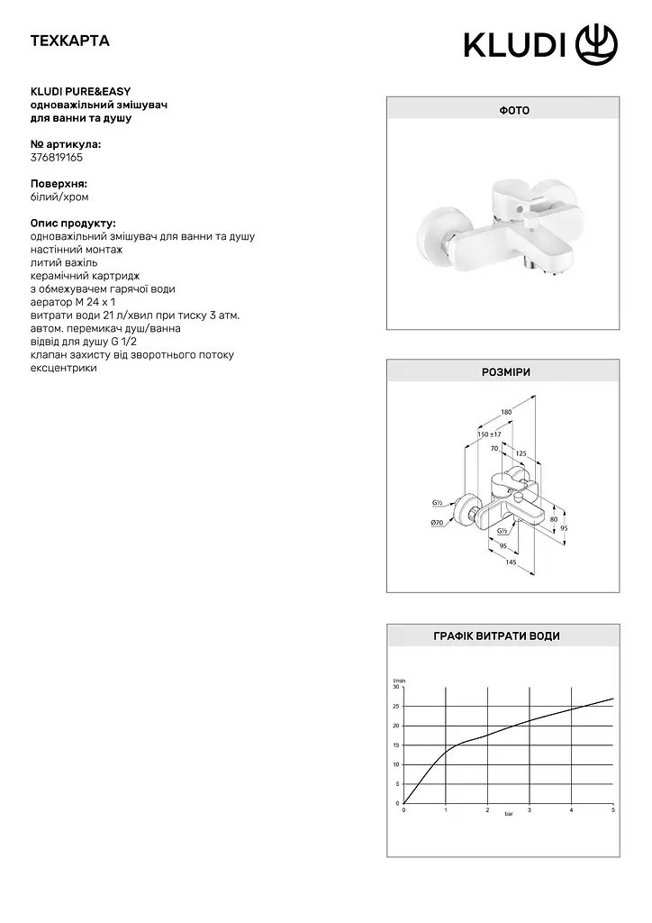 Смеситель для ванны Kludi Pure&Easy 376819165 - фото 2