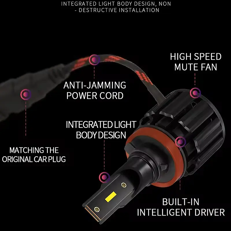 Автомобільні LED лампи H11 світлодіодні 6500K IP67 +300% яскравості активне охолодження комплект 2 шт (SKU-099) - фото 4