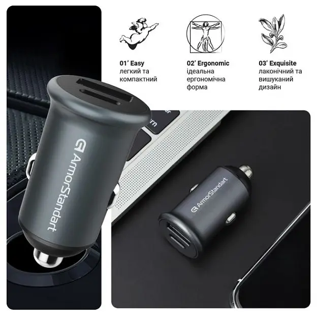 Автомобильное зарядное устройство для ArmorStandart 20 W Type-C+USB (ARM65439) серый - фото 2