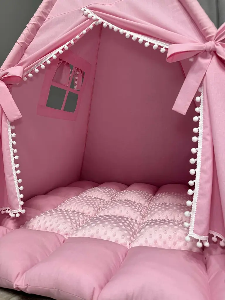 Вігвам Рожева насолода 4 з матрасиком плюш minky БОНБОН та кошиком для іграшок Повний комплект 0660 - фото 5