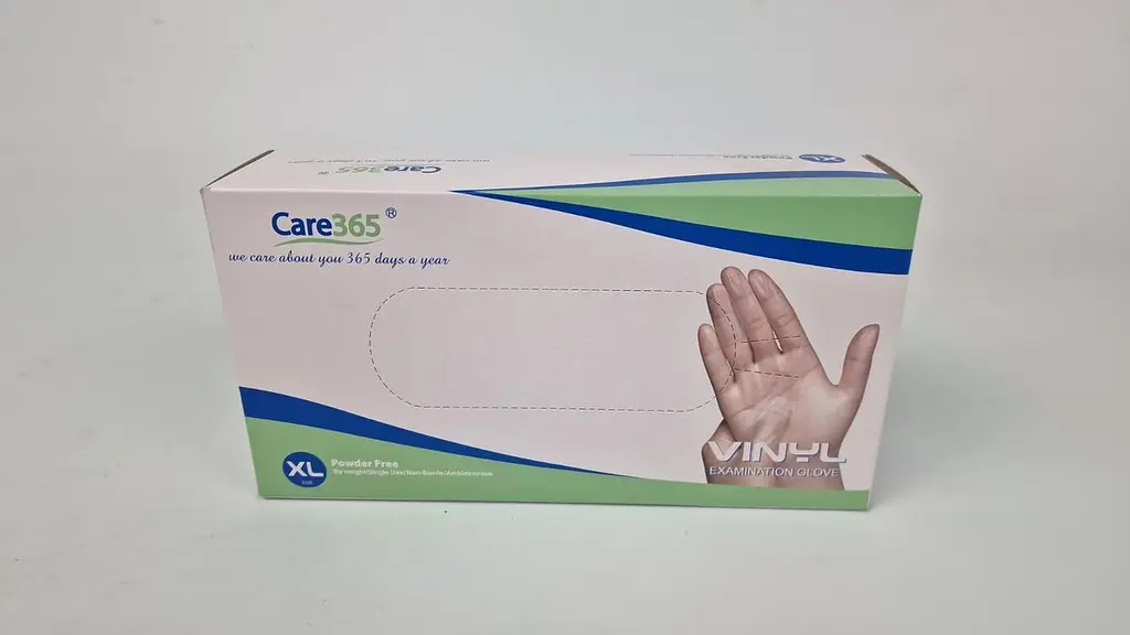 Рукавички одноразові вінілові білі CARE 365, розмір XL, 100 шт, неопудрені, для огляду, клінінгу та сервісу