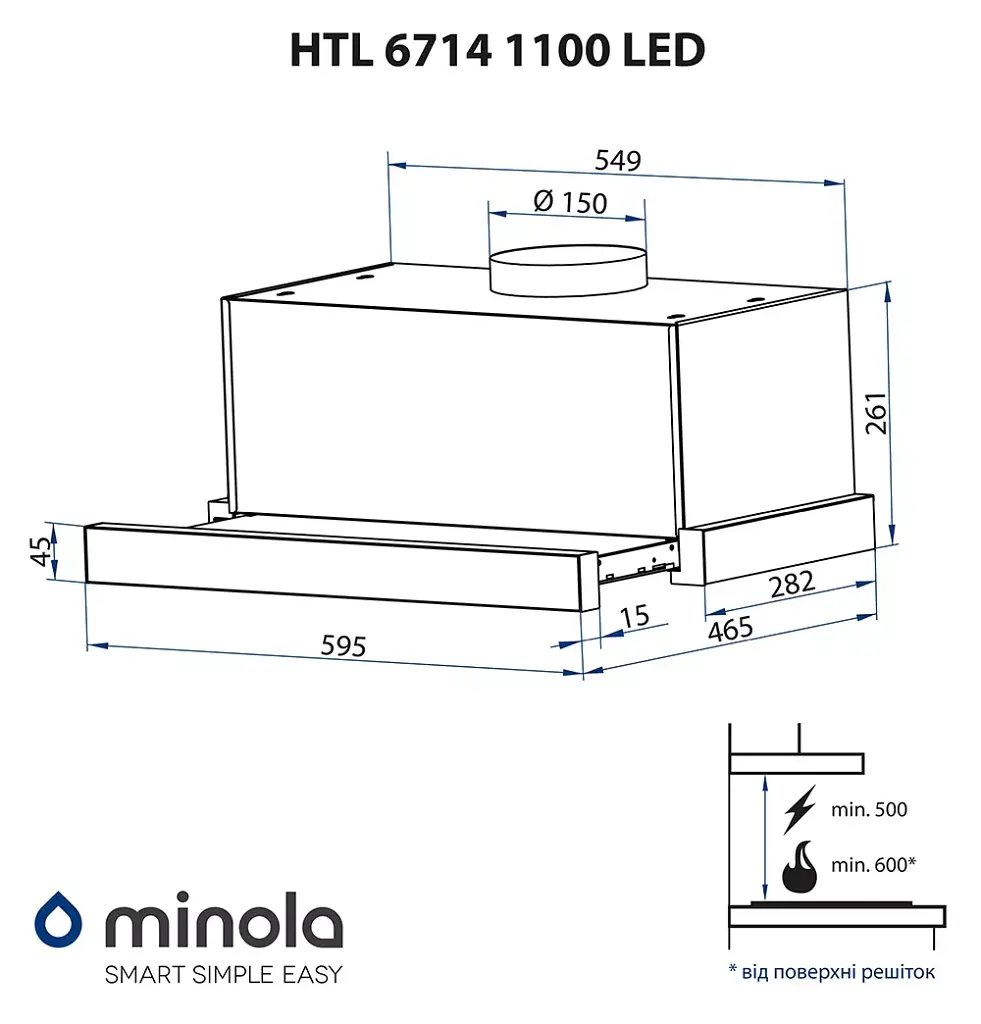 Витяжка телескопічна Minola HTL 6714 I 1100 LED - фото 11