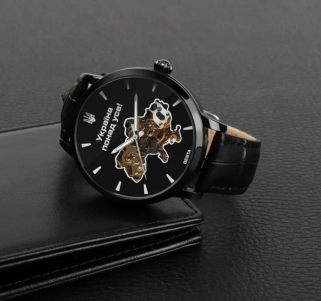 Наручний годинник чоловічий Besta Skeleton UA Black Чорний (3121) - фото 8