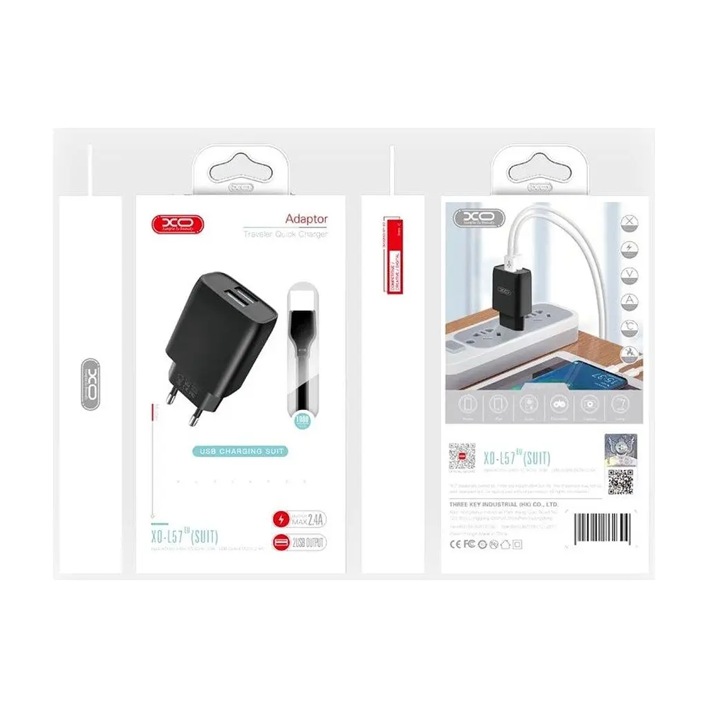 Зарядний пристрій XO L54 2xUSB 12W + cable USB to Lightning black (XO-L57-LGHT-BK) - фото 7