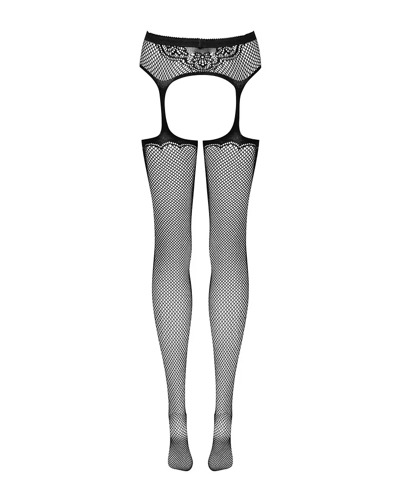 Сітчасті панчохи-стокінги з візерунком на сідницях Obsessive Garter stockings S232 S/M/L, чорні, імі - фото 6