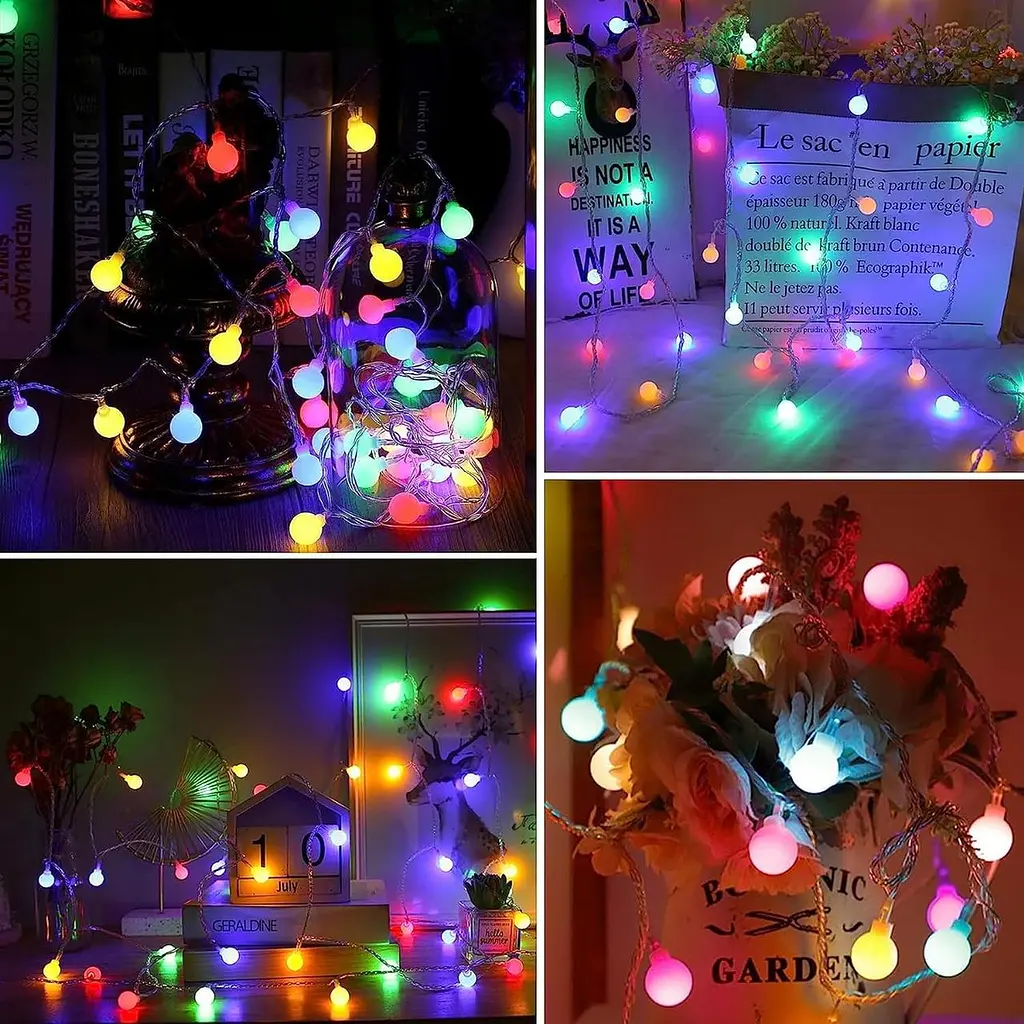 Гирлянда anorlite Fairy Lights Plug in Powered, 120LED 15M/49ft Globe String Lights, 8 режимов рождественских огней - фото 4