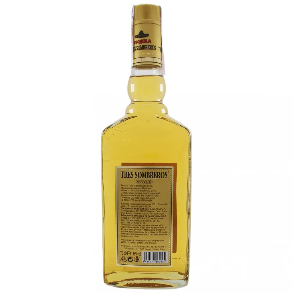 Текіла Tres Sombreros Gold, 38%, 0,7 л - фото 2