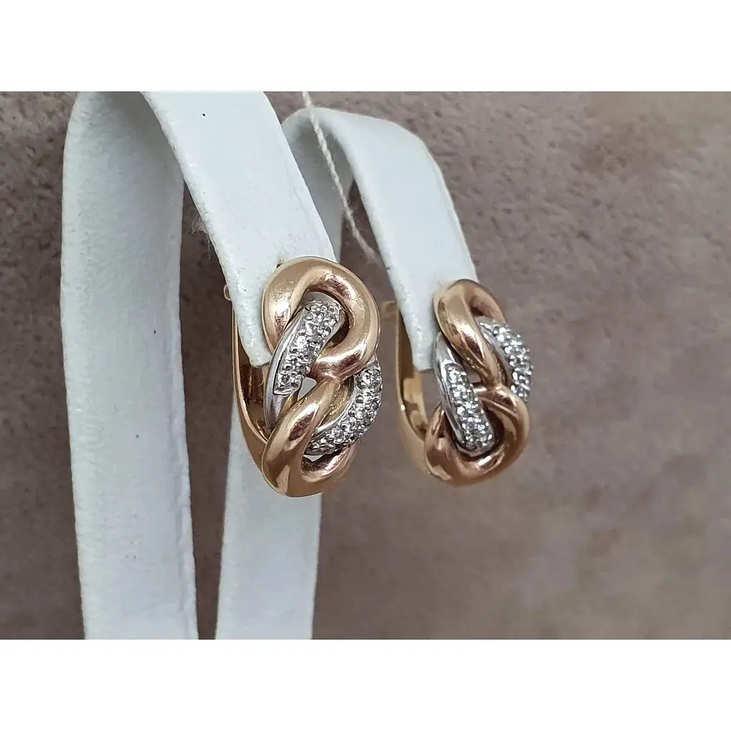 Золоті сережки Харківська ювелірна фабрика з фіанітами. 6458 - фото 3