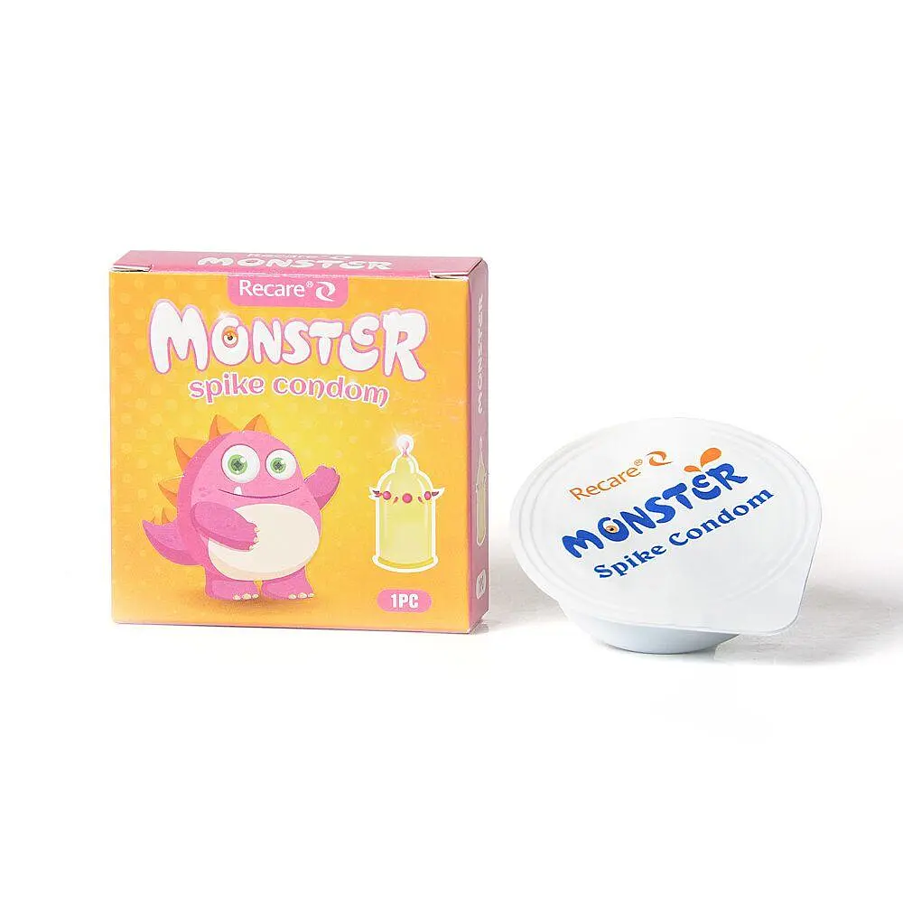 Насадка на член Recare Pink Monster Spike Condom (презерватив з кульками та вусиками) - фото 3