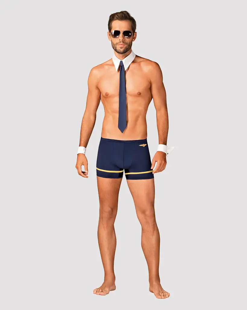 Еротичний костюм пілота Obsessive Pilotman set 2XL/3XL, боксери, манжети, комір з краваткою, окуляри - фото 3