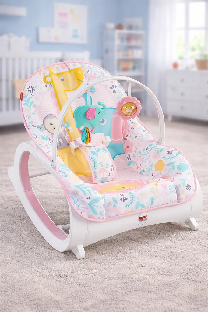 Дитяче крісло-гойдалка Fisher Price / Дитячий шезлонг з музичною підвіскою та регульованою спинкою