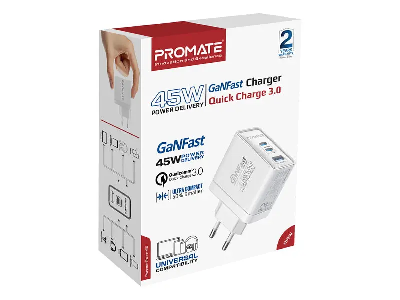 Мережевий зарядний пристрій Promate PowerPort-45W White (powerport-45.white) - фото 6