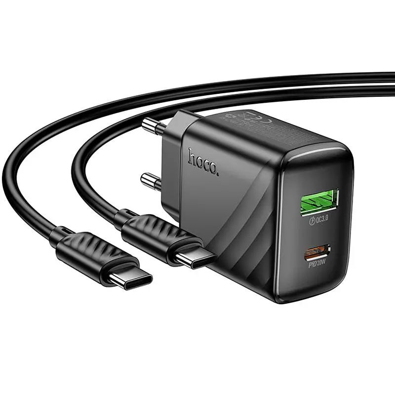 МЗП Hoco CS25A Rico PD20W+QC3.0 (1USB-A/1C) + кабель Type-C to Type-C Black - фото 5