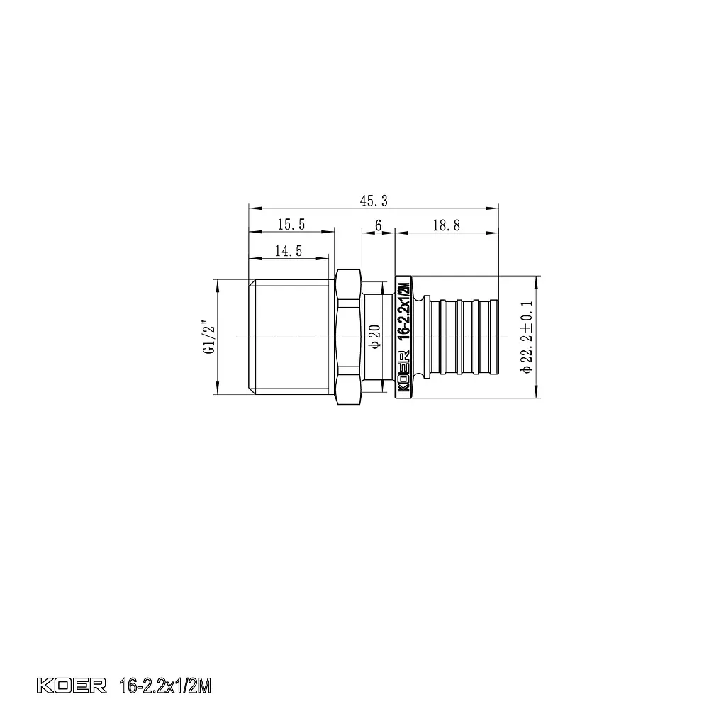 Перехідник з ЗР Koer Ka.A06M-16 - 16(2.2mm) x 1/2"M KR4849 - фото 4