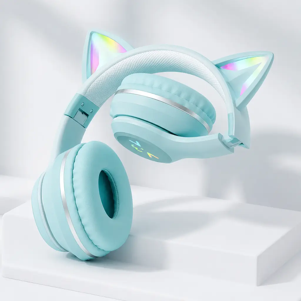 Дитячі бездротові навушники CATEAR BT618 з вушками та RGB-підсвіткою Bluetooth зелені - фото 2