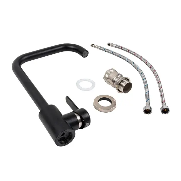 Змішувач кухонний Platinum KT 11 (3008B-FH) поворотний одноважільний з нержавіючої сталі чорний матовий - фото 2