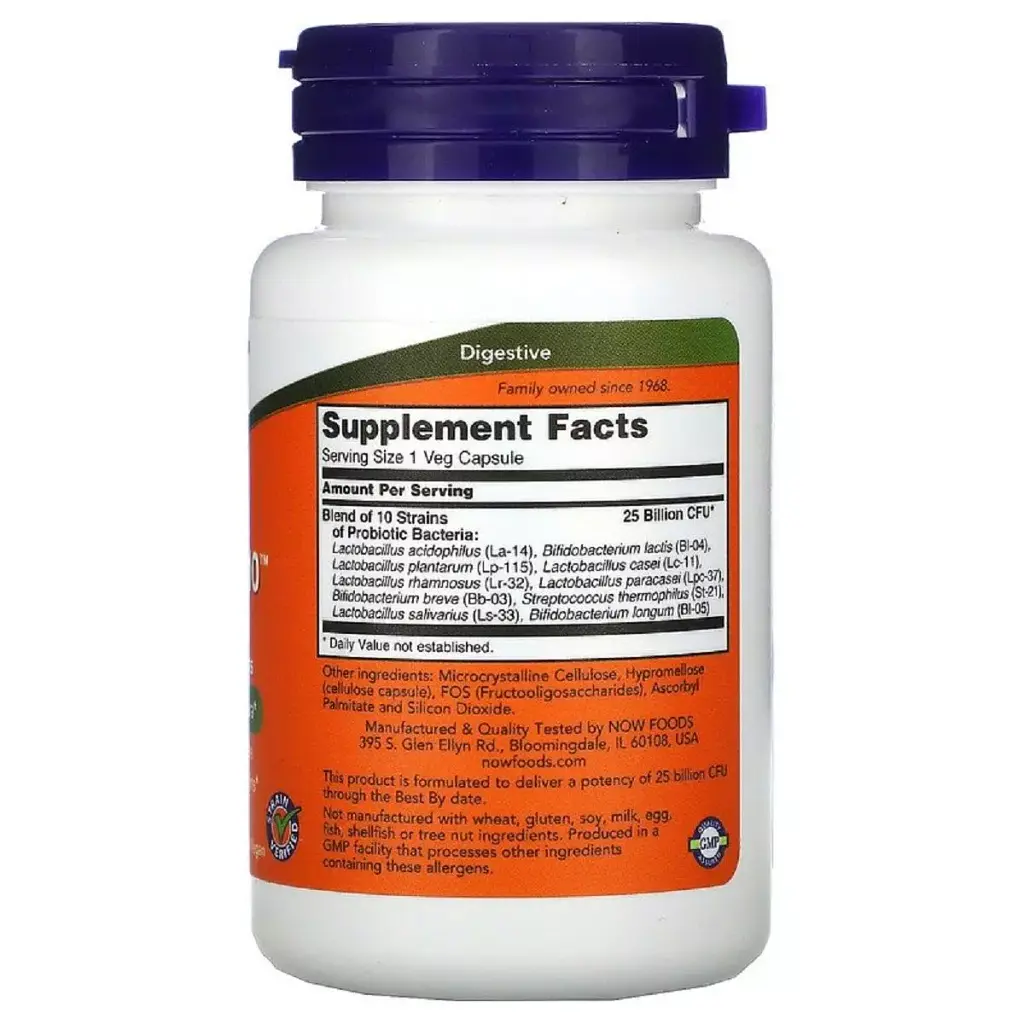 Пробіотики для травлення Now Foods Probiotic-10 25 Billion 50 вегетаріанських капсул - фото 2