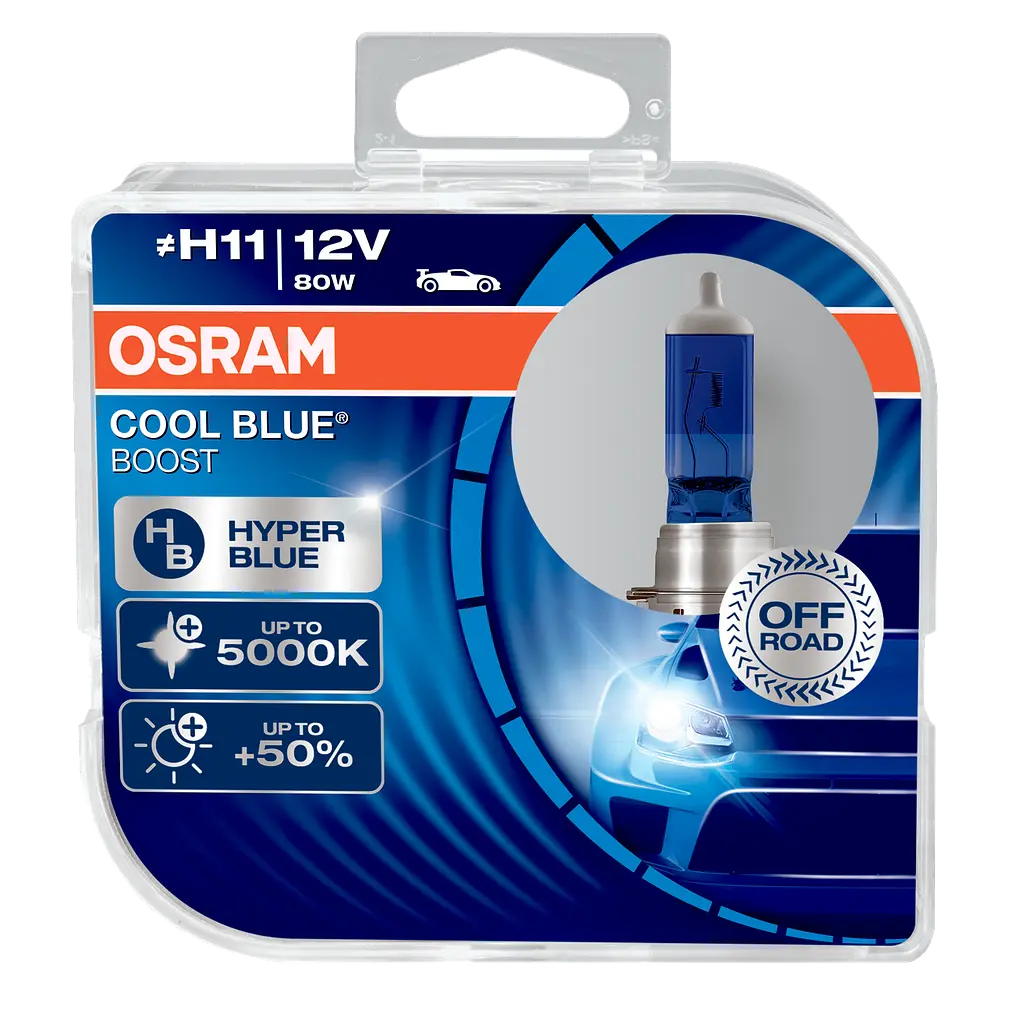 Комплект галогенових ламп OSRAM 62211CBB Cool Blue Boost H11 80W 12V PJ19-2 10X2 HardDuopet - фото 2